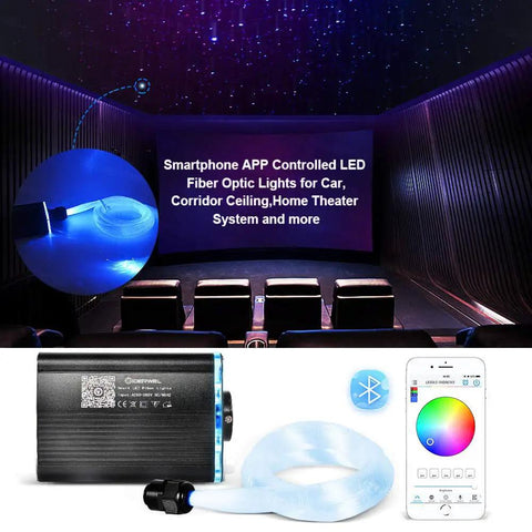 Smart App Controlled Fiber Optic Lights Kit RGBW Starlight Headliner For Car And Home Theater Ceiling With Remote shown
