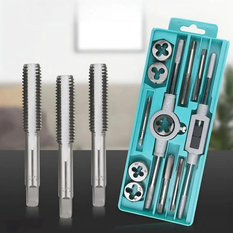 Heavy Duty 12 Piece Tap And Die Set For M6 To M12 Made From Tough Alloy Steel Pro Grade Hand Tool Kit For Precise Threading And Quick Repairs