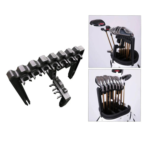 9 Slot Golf Club Organizer For Bag And Stand Putter Holder Iron And Driver Separator Divider System in black durable plastic.