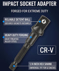 Image of 3 Piece Impact Socket Adapter Set With One Quarter Inch, Three Eighth Inch And One Half Inch Drive Heads Converts Your Power Tools Into A Serious Wrench, Heavy Duty Socket Adapters For Auto Repair And Mechanical Projects, Hex Nut Driver Bits with CR-V steel and detent ball.