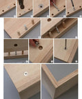 Heavy Duty Metal Furniture Connector Kit Featuring Hella Sturdy Cam Lock Fittings in assembly process on chipboard wood panels.