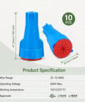 Built Damn Tough Waterproof Wire Connectors With Thick Silicone Sealant For Landscape Lighting And Irrigation Sprinkler Wiring Low Voltage Nut Caps 22 To 8 AWG 10 Pack image showcasing dimensions and design.