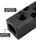 Two Way Four Port Air Compressor Manifold For Quick Tool Feed Inline Pneumatic Distribution Block With NPT Half Inch Supply Port
