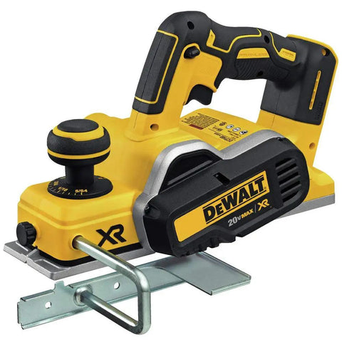Pro Grade 20V Max Xr Brushless Cordless Planer Drops Dead Serious Amps For Zero Drag Wood Planing And Cabinet Refinishing Job Site Ready Tool Only Renewed angled view of the yellow cordless planer with depth adjustment knob.