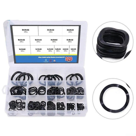 Vibration Resistant Curved Spring Washer Kit In Carbon Steel Wave Lock Washers For Motors And Appliances 320 Pieces With 15 Sizes From 3mm To 39mm, organizer case
