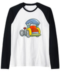 Dope Pedicab Cycle Rickshaw Bike Taxi Graphic Print Raglan Baseball Tee With Soft Comfy Cotton Blend featuring colorful pedicab design.