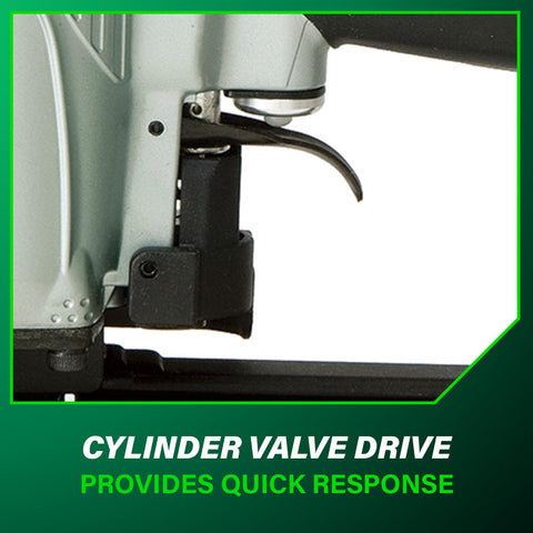 Cylinder valve drive on 7/16 Inch Standard Crown Stapler for Roofing and Subfloor Installations, Lightweight Pneumatic Nail Gun