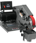 Heavy Duty 2 By 72 Square Belt Grinder Featuring Slick Variable Speed Drive And Rock Solid Steel Frame Built For Tough Metal Fabrication And Quick Deburring Runs Right In Your Personal Shop Setting, with motor and adjustable platen.