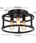 Dope Black Farmhouse 3 Light Ceiling Light Fixture Semi Flush Mount For Kitchen Island Bedroom Living Room Entryway Foyer Hallway E26 Base Industrial Style Metal showing dimensions