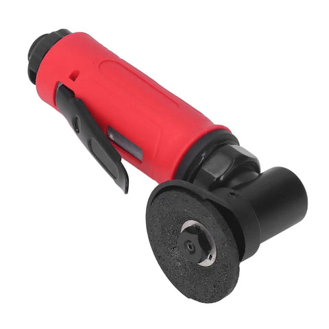 Heavy Duty Two Inch Pneumatic Angle Grinder Built Like A Tank With Durable Zinc Alloy Frame And Smooth Grip Design For Zero Hassle Rust Removal And Quick Metal Cutting Jobs, showing red soft grip handle and grinding head.