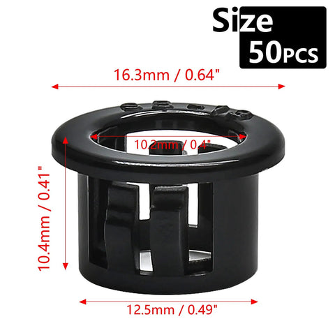 50 Pack Black Snap In Cable Bushing Protectors SB 13 For Three Eighths Inch Cables Nylon Grommet With 1/2 Inch Mounting Diameter