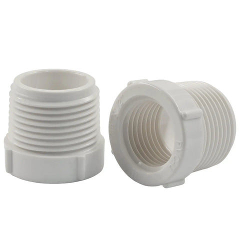 Top Shelf 10 Piece 3/4 Inch Male To 1/2 Inch Female Thread Reducer Bushing PVC Pipe Adapter Connector viewed from side showing threaded design.