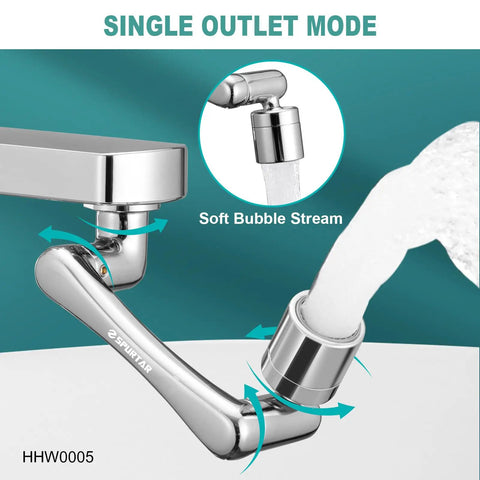 Adjustable Sink Faucet Extender with Swivel Aerator and Filter, no fuss water flow control, silver finish, single outlet mode
