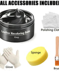 Grey Leather Recoloring Balm For Furniture And Car Interior Vinyl Color Restorer Leather Repair Kit With Sponge Gloves Buffing Pad And Brush Ideal For Shoes, Seats, Couches, And Jackets accessories