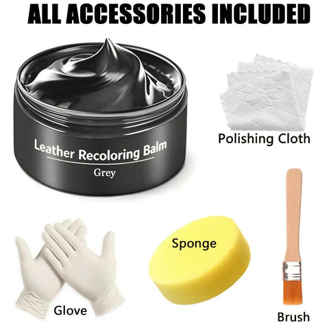 Grey Leather Recoloring Balm For Furniture And Car Interior Vinyl Color Restorer Leather Repair Kit With Sponge Gloves Buffing Pad And Brush Ideal For Shoes, Seats, Couches, And Jackets accessories