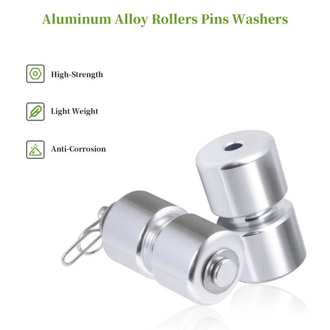 Aluminum rollers and pins from Heavy Duty Lift Cable Replacement Kit Compatible With Gate Assist Includes EZ Spring Clips 4 Aluminum Roller Pins And Washers 2 Pack For Trailer Gate Lift System Durable And Easy To Install Built To Last