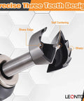 Close-up of precise three teeth design on 8 Piece Forstner Bit Set Kickass Heat Treated Carbon Steel Drill Bits for Wood.
