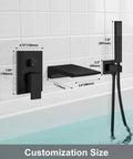 Waterfall Wall Mount Tub Faucet Set With Handheld Sprayer Matte Black Finish Single Handle Tub Filler Solid Brass Construction