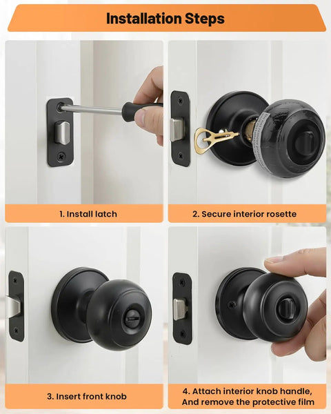 Installation steps for Black Privacy Door Knobs 10 Pack Keyless Interior Knobs For Bedroom And Bathroom With Emergency Release