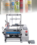 Semi Automatic Round Bottle Labeling Machine With Fiber Optic Sensor, 300W Electric Label Applicator side view on workshop table.