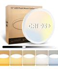 12 Inch LED Flush Mount Ceiling Light 25W 3000 Lumens Dope Bright Dimmable with Five Color Temperature Options CRI 95 Plus shown with packaging