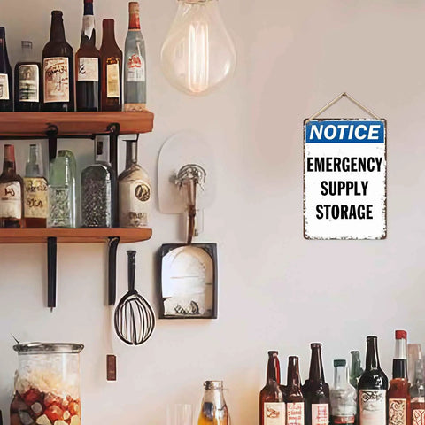 Notice Emergency Supply Storage Vintage Metal Wall Art Signs For Home Kitchen Garage And Patio Built From Rust Resistant Aluminum For Indoor Outdoor Use Keeps Your Space Organized With Classic Industrial Vibe, hanging sign on wall