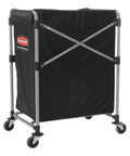 Collapsible X Cart with Wheels 8 Bushel Steel Laundry Cart Heavy Duty Black Utility Cart, side view showing powder-coated frame