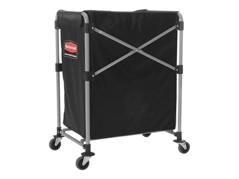 Collapsible X Cart with Wheels 8 Bushel Steel Laundry Cart Heavy Duty Black Utility Cart, side view showing powder-coated frame