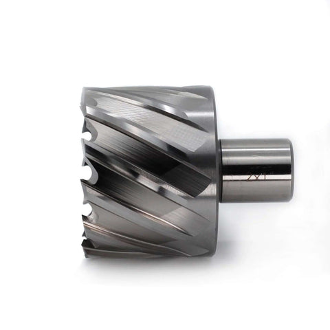 Oscarbide annular cutter side view, 2-inch diameter, 1-inch DOC, 3/4-inch Weldon shank for magnetic drill press