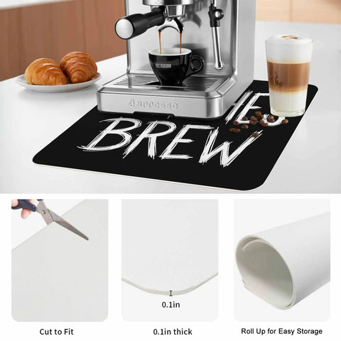Spooktacular Black Witches Brew Coffee Station Mat Featuring Quick Dry Absorbent PU Material Designed For Kitchen Counter Espresso Machine Setup 28 By 18 Inch Halloween Spill Proof Drip Catch Pad under espresso maker with coffee.