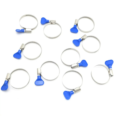 Stainless Steel Hose Clamps Set For Auto And Plumbing, Thumb Screw Key Type Adjustable Clamp, 9 mm Band Width, 10 Pack