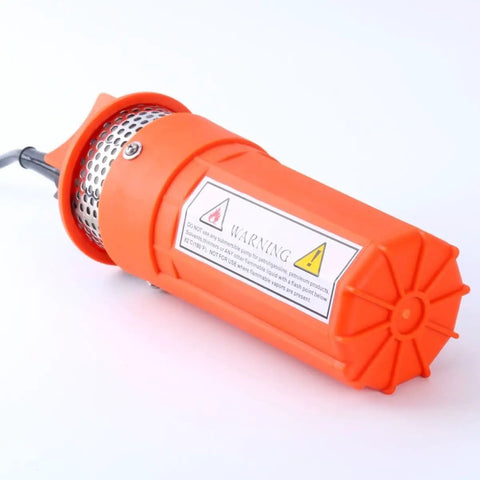 12V DC Submersible Deep Well Water Pump Powered by Solar Battery Power for Off Grid Remote Water Needs, orange casing