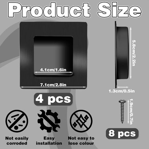 4 Pack Black Stainless Steel Flush Door Handles For Pocket Doors And Sliding Doors Recessed Finger Pulls For Closets Product Size