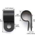 R Type 3/8 Inch Cable Clamps 100 Pack Black PA66 Nylon Wire Management Clips UC 2 Screw On Cord Fasteners, dimensions shown