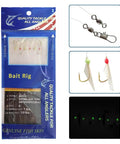 Glow In The Dark Saltwater Fishing Bait Rig Set 15 Pack With Real Fish Skin Sharp Hooks And Durable Swivels in packaging