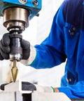 Person using drill with Beefy Six Piece Countersink Step Drill Bit Set With Automatic Center Punch HSS Cobalt Titanium Drill Bits