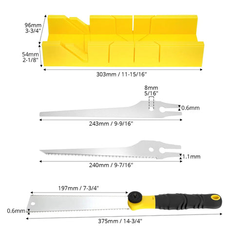 Miter Box And Saw Kit With 12 Inch Japanese Saw Fine And Coarse Cutters Handle And Screw for precise woodworking with 45/135 degree bevels