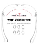 Top view of Bulk 144 Pack Safety Glasses ANSI Z87.1 Compliant Clear Polycarbonate Lenses wrap-around design illustration