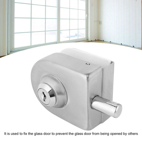 Rock Solid Glass Door Lock Featuring Corrosion Resistant Satin Nickel Twist Handle Heavy Duty Floor Latch for sliding panels.