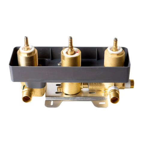 HomeStock Modern Thermostatic Shower System with Separate Temperature & Pressure Controls, Matte Black Finish valve with bronze fittings.