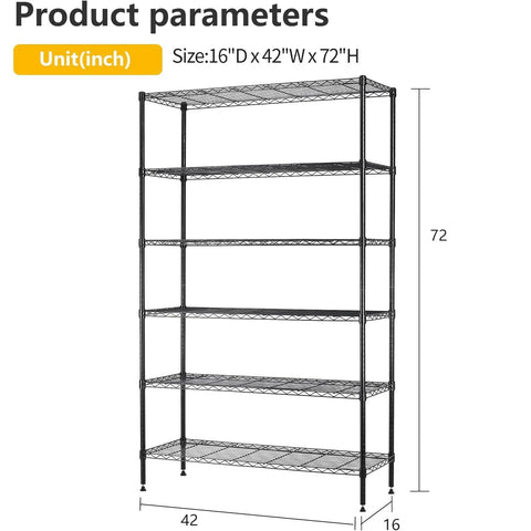 Heavy Duty Adjustable Wire Shelving Unit Featuring Six Tier Metal Storage Rack Rock Solid Design Tailored For Garage Organization And Closet Storage With Custom Height Adjustments And Matte Black Finish