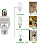 Motion Sensor Light Socket E26 E27 PIR Auto On Off Night Light Adapter with bulb types and indoor use options displayed