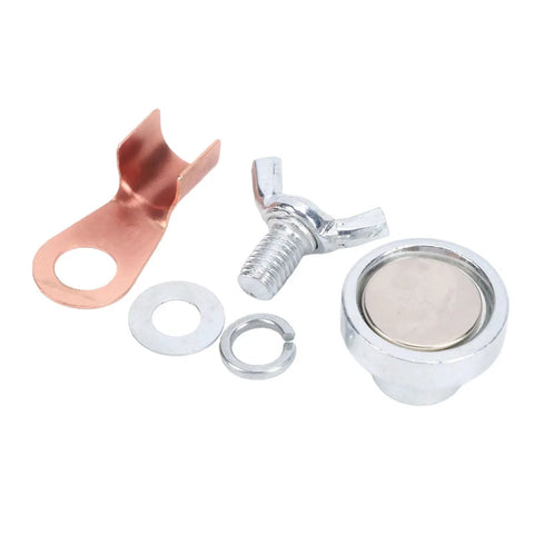 Ultimate Magnetic Welding Ground Clamp For Quick Setup On Any Metal Surface With Strong Stable Hold And Secure Grounding For Mig Stick Welding Plus Portable Design Perfect For Your Workshop Or Garage Small Size, parts including copper connector and metal washers.