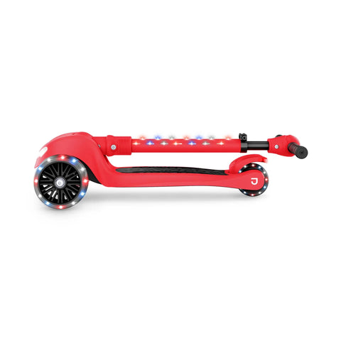 Three Wheel Light Up Kick Scooter For Kids Super Stable Design With Adjustable Handlebar LED Lights On Stem And Wheels No Tool Foldable Design Rear Foot Brake Beginner Friendly Red, side view