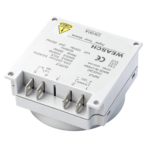 Dope Programmable Timer Switch For 12V DC And 120V AC, 16 Amp, 28 On And 28 Off Per Day, 1 Minute To 168 Hour Range, 15 Daily And Weekly Schedules, Perfect For Lights, Pumps, Home Automation, And Garage Projects. white 12V DC and 120V AC programmable timer switch module with metal terminals