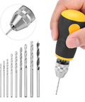 Mini Hand Drill With 10 Pc Twist Bit Set, Portable Precision Pin Vise For Jewelry And Woodcraft, showing the drill and twist bits.