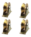 Beefed Up V Wheel Sliding Gate Track Roller With Bracket For Heavy Duty Barn Doors And Gates, shown in a 4-pack