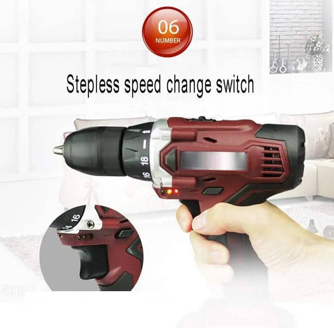 Heavy Hitter Cordless Lithium Electric Hammer Drill With Adjustable Speed And Forward Reverse Rotation Smooth Grip Impact Driver, showing speed change switch.