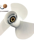 Aluminum Yamaha Outboard Propeller 14X11, 3 Blade Right Rotation, 15 Spline Hub, with bonus pin and keychain.
