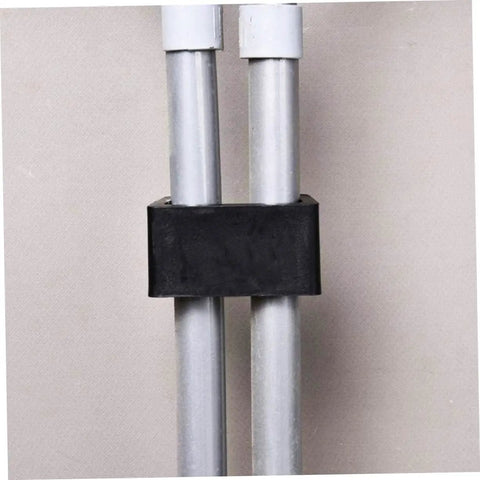 Close-up of black clip securing metal bars, part of 10 Pack Garden Furniture Clips For Wicker And Rattan Chairs, Outdoor Sofa Fasteners.
